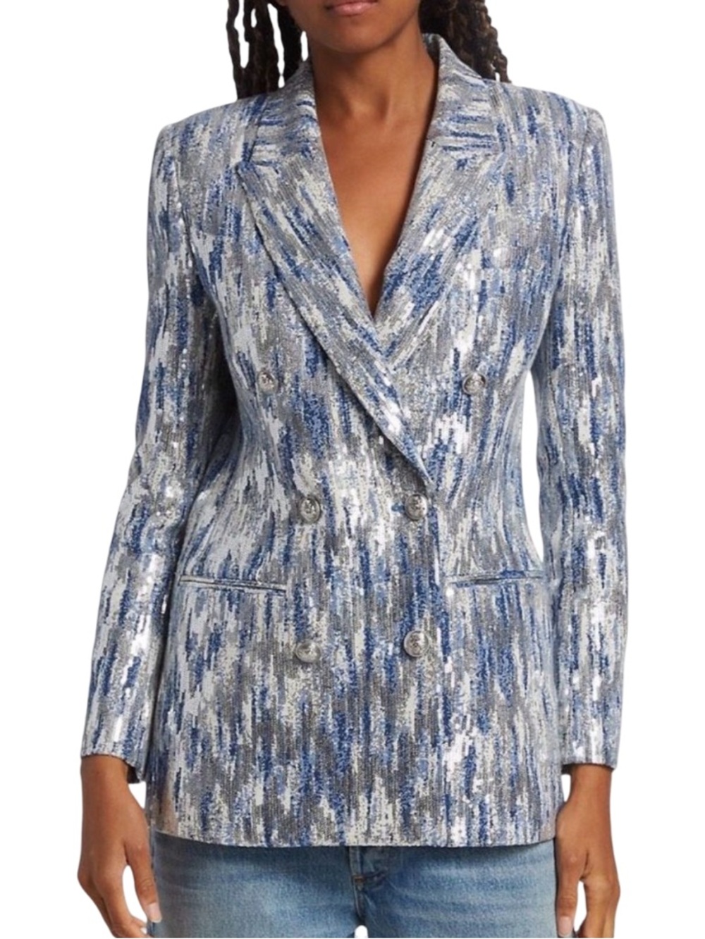 10 Crosby Derek Lam Walter Sequined Tweed Double-Breasted Jacket - Size 14